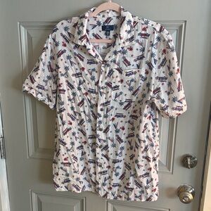 Nautica Men's Patterned Shirt with Red and Blue Accents